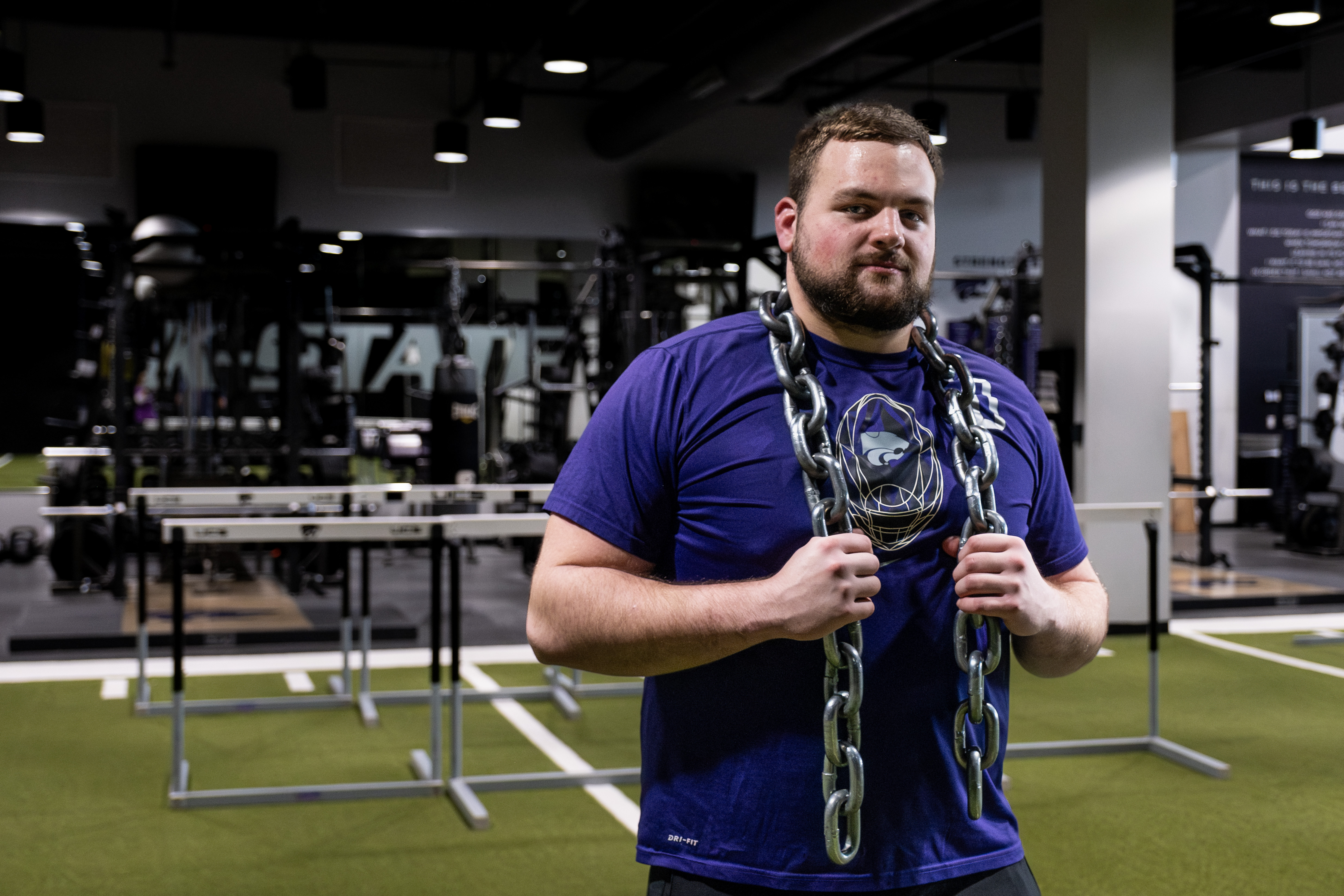 Cooper Beebe with Chain KState Offensive Lineman