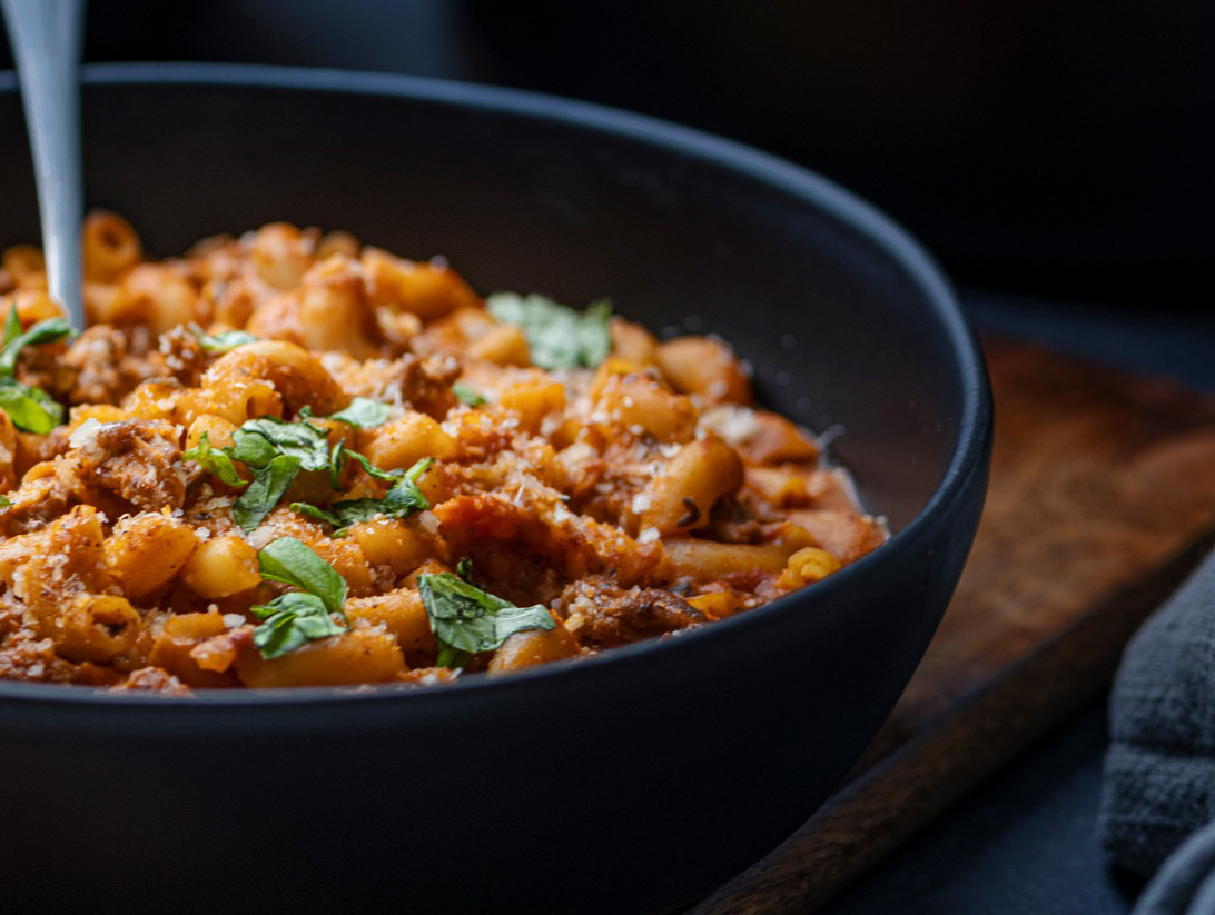 creamy pasta ground beef horizontal hero