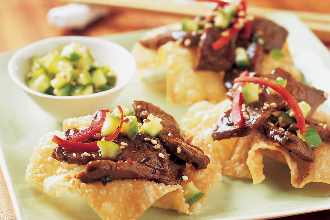 sesame flat iron steaks wonton crisps hero image