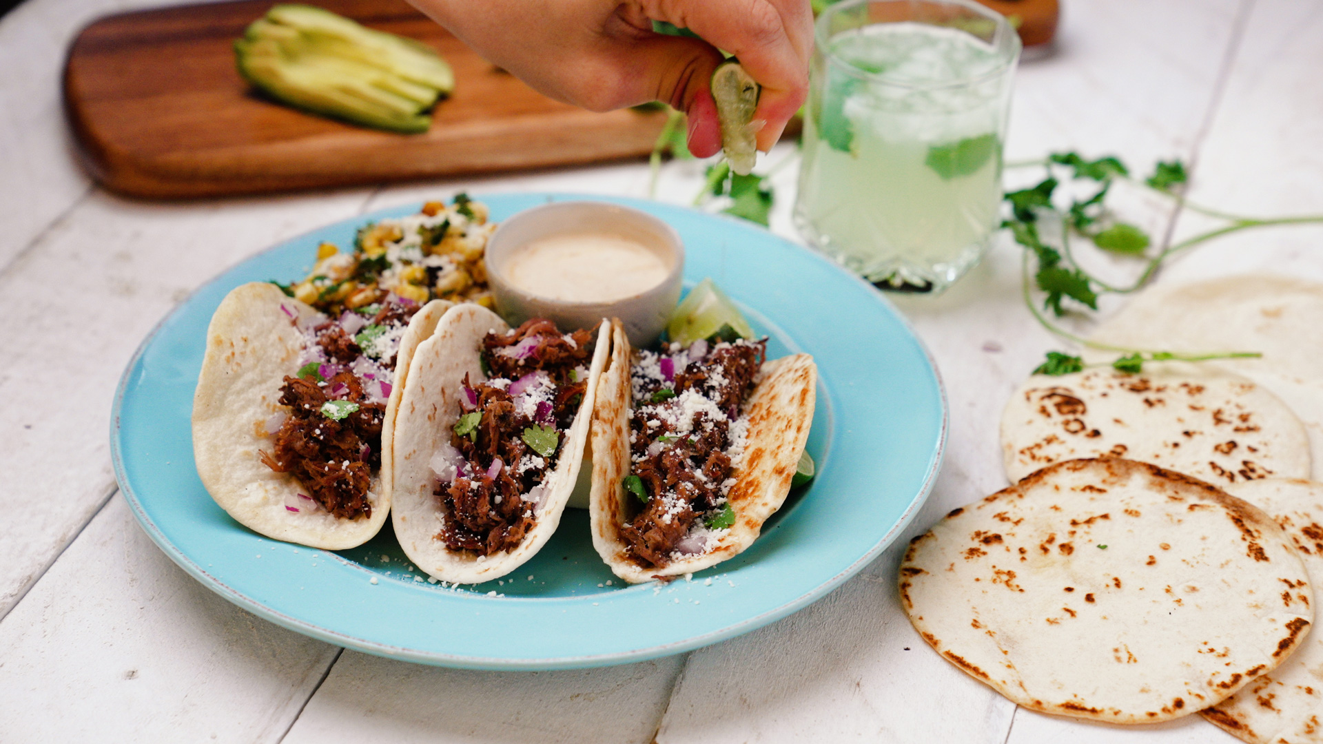 Shredded beef tacos hero